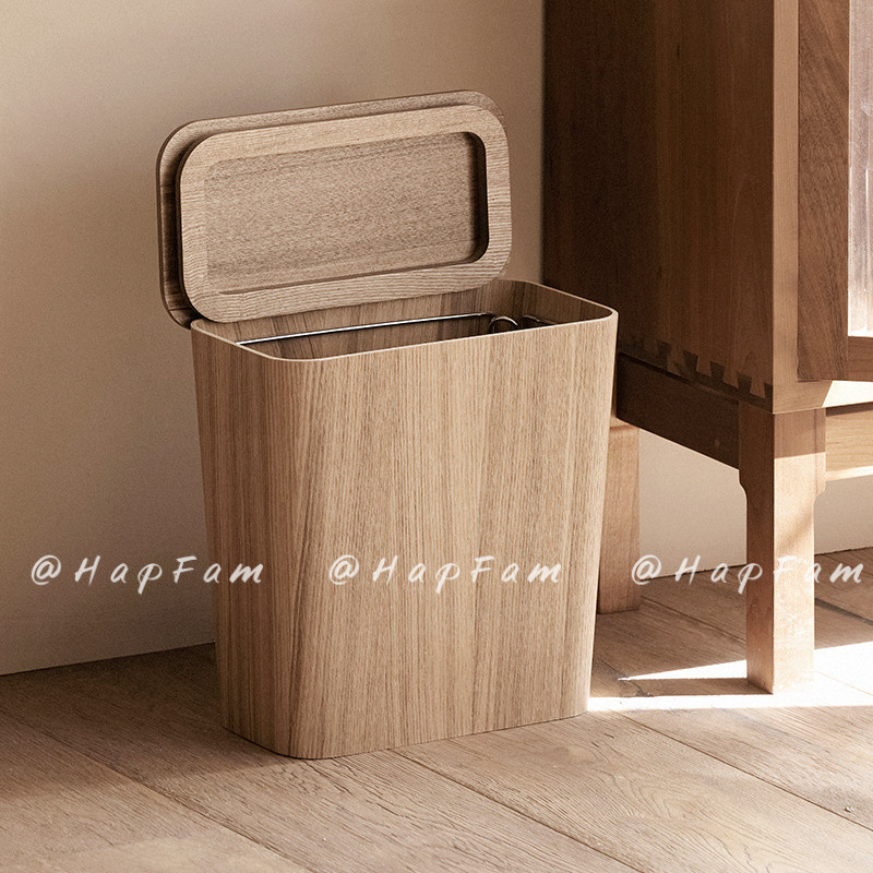 ถังขยะไม้ Simple Practical Hotel B & B Square Crack พร้อมฝาปิดตะกร้ากระดาษ Office Household Storage Bin HIV6