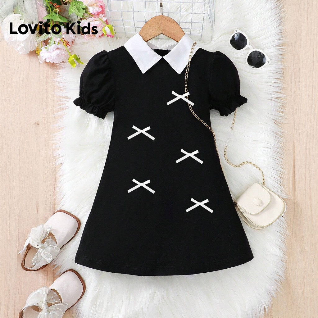Lovito Kids  เดรสลําลองลายบล็อกสี โบว์ดํา-ขาว สําหรับสาวฤดูใบไม้ผลิ/ฤดูร้อน L174LD147 - รูปที่ 2