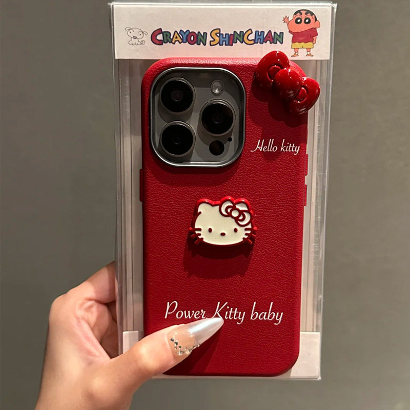 Meilade สีแดง kittybaby เหมาะสําหรับ ihone16promax Apple 15pro เคสโทรศัพท์ 14 สไตล์ใหม่หนังเนื้อ 13P