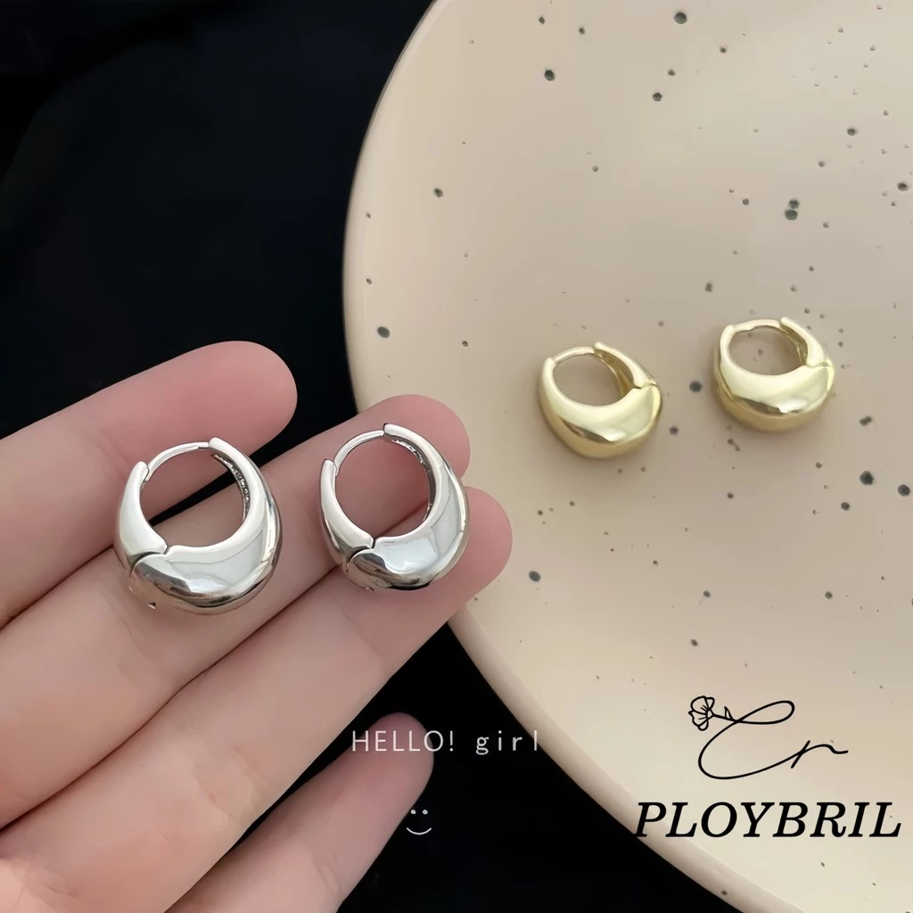 PLOYBRIL ต่างหูโลหะ ทรงเรขาคณิต เรียบง่าย สไตล์เกาหลี thumbnail 9