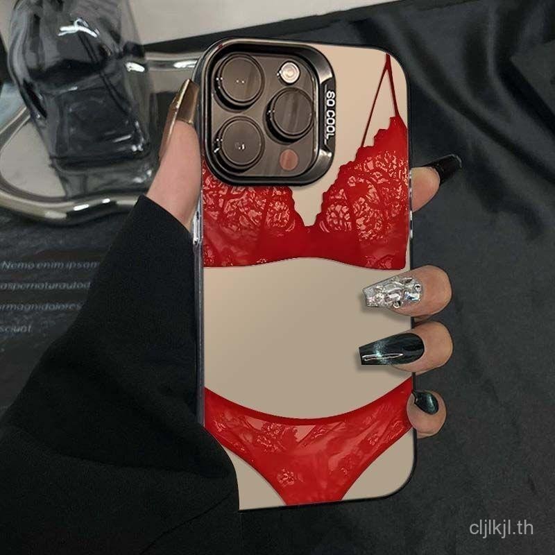ลูกไม้สีแดงชุดชั้นในชุดสําหรับ iphone 11 12 14 15 13 16 11PRO 16PRO 15PROMAX 16PROMAX 13PLUS 14PLUS 