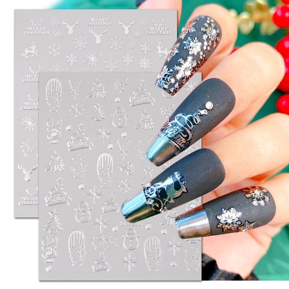 สติ๊กเกอร์ติดเล็บคริสต์มาส Snowman Snowflake Reindeer สติ๊กเกอร์กาว 3d Nail M0t7