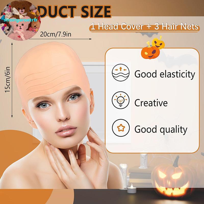 Strongaroetr 1/2/4Pcs Latex Bald ชุดสําหรับผู้ใหญ่ Bald แฟนซีชุดคอสเพลย์หมวกวิกผมปลอมหัวล้านวิกผมอุป