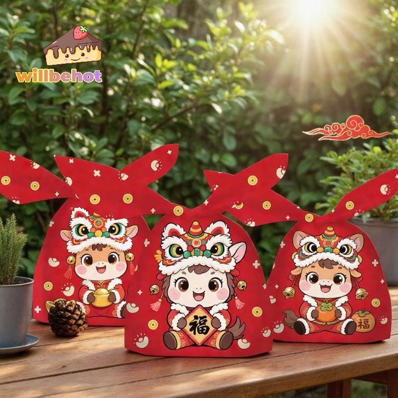 [Willbehot-t] 50/100 ชิ้นปีม้าถุงขนมพร้อมเชือกรูดขนมถุงของขวัญเกล็ดหิมะกรอบกระเป๋าตกแต่งปาร์ตี้ปีใหม