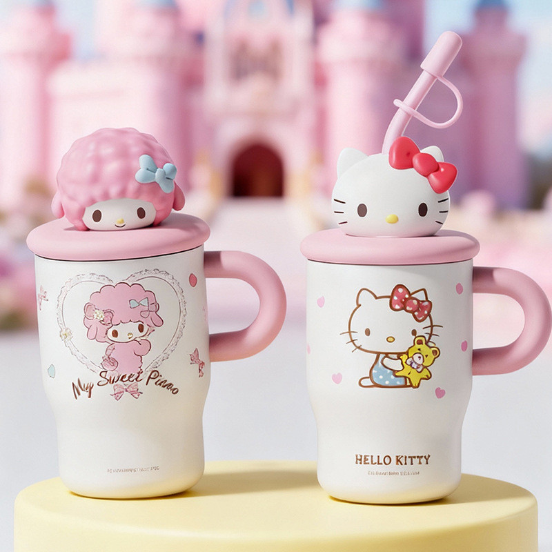 SANRIO ซานริโอ ถ้วยน้ําพร้อมหลอด 500มล ลายการ์ตูน พกพาสะดวก พร้อมฉนวน