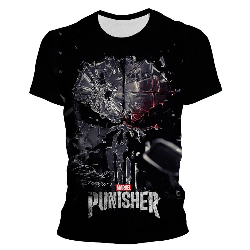 Marvel 3D พิมพ์ T-shirt Punisher สำหรับผู้ชายและผู้หญิง แฟชั่น Summer Streetwear