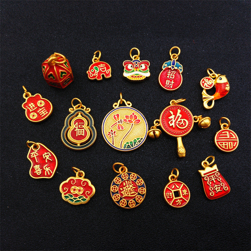 โลหะผสม Gold-Plated Fortune Lucky จี้ Fortune Threading เชือกผู้ชายผู้หญิงสไตล์แห่งชาติเงิน Lucky Fo