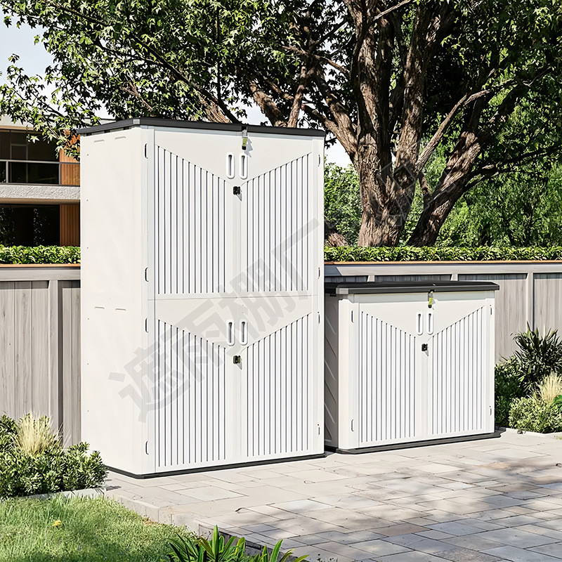 ตู้เก็บของกลางแจ้ง HDPE สำหรับสวน ลานบ้าน ตู้เก็บอุปกรณ์ทำความสะอาด และตู้จัดเก็บบนระเบียง