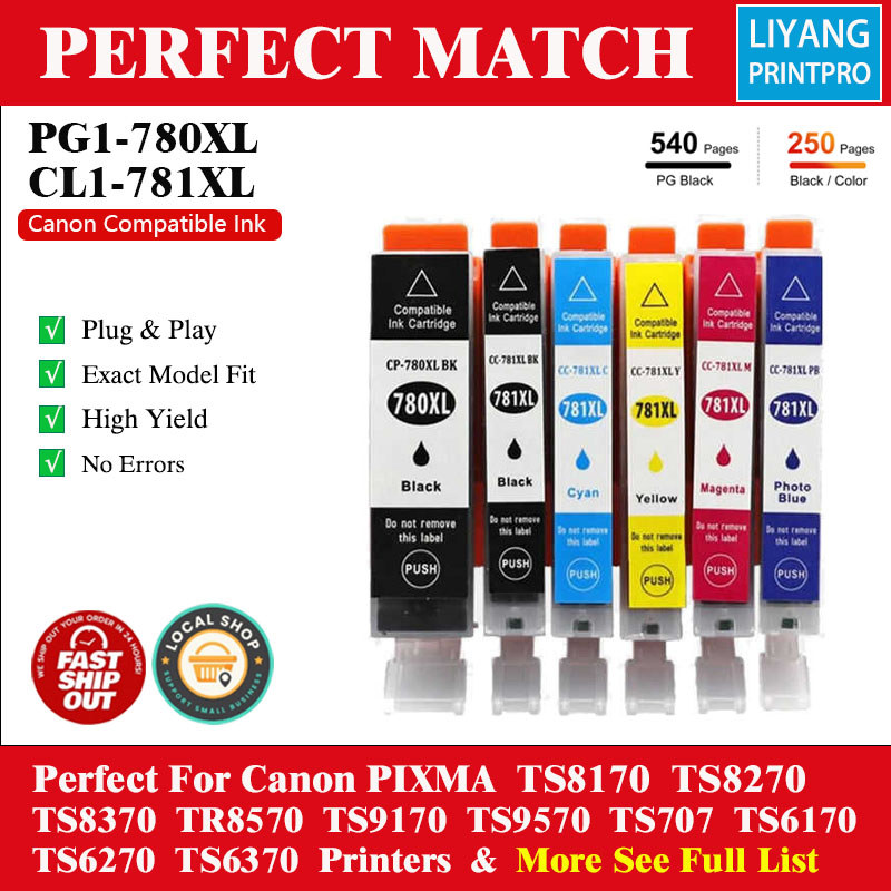 PGI780XL CLI781XL หมึกบรรจุสูงพิเศษ สําหรับ Canon TS707 TS8170 TS8270 TS8370 TS9170 TS9570 และ TR857