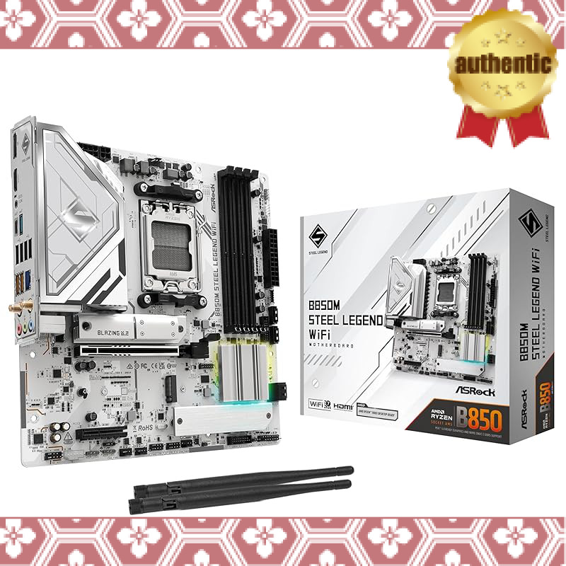 ASRock Motherboard B850M Steel Legend WiFi Compatible with AMD Ryzen 9000 / 8000 / 7000 Series CPUs 
