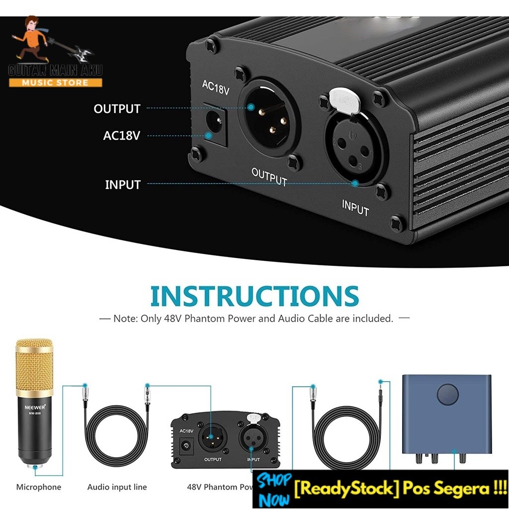 48V phantom power adapter พร้อมปลั๊กมาตรฐาน UK และ EU รองรับไมโครโฟน BM800 48V电源适配器