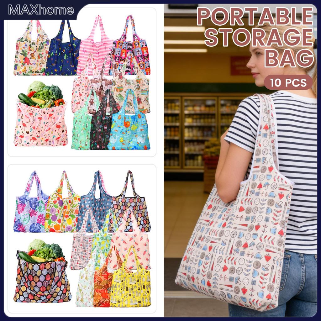 10 ชิ้นถุงของชําแบบใช้ซ้ําได้พร้อมกระเป๋าที่แนบมากระเป๋าช้อปปิ้งแบบพับได้สําหรับเครื่องช้อปปิ้งทุกวั