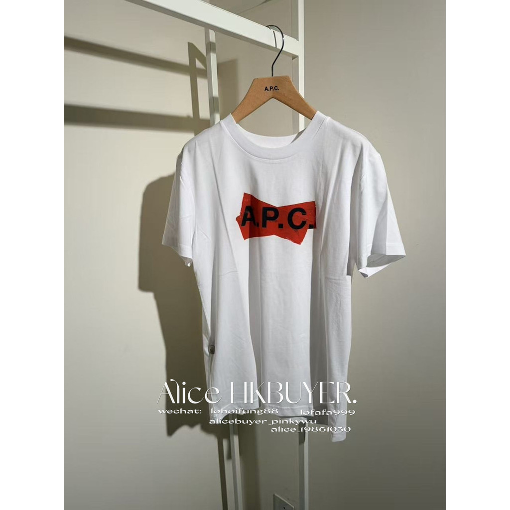 APC เสื้อยืดแขนสั้นลําลองสําหรับบุรุษและสตรีสีขาวสไตล์มินิมอล