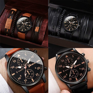 Relógio de Quartzo Casual Masculino - Pulseira de Couro Vintage com Bracelete Estiloso para Uso Diário(Sem Caixa)