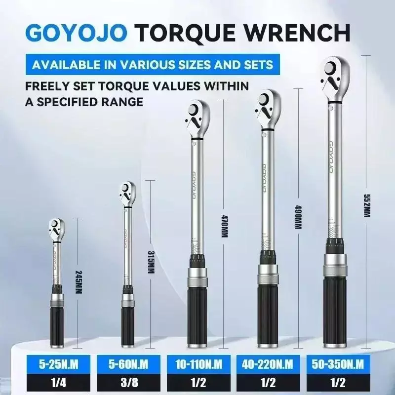 ที่ขายดีที่สุดGOYOJO 1/4 3/8 1/2 ประแจแรงบิด 40-220N.m แรงบิดไดรฟ์สี่เหลี่ยม Key Professional ประแจแรงบิด 50-350N.m จักรยานเครื่องมือซ่อมรถยนต์