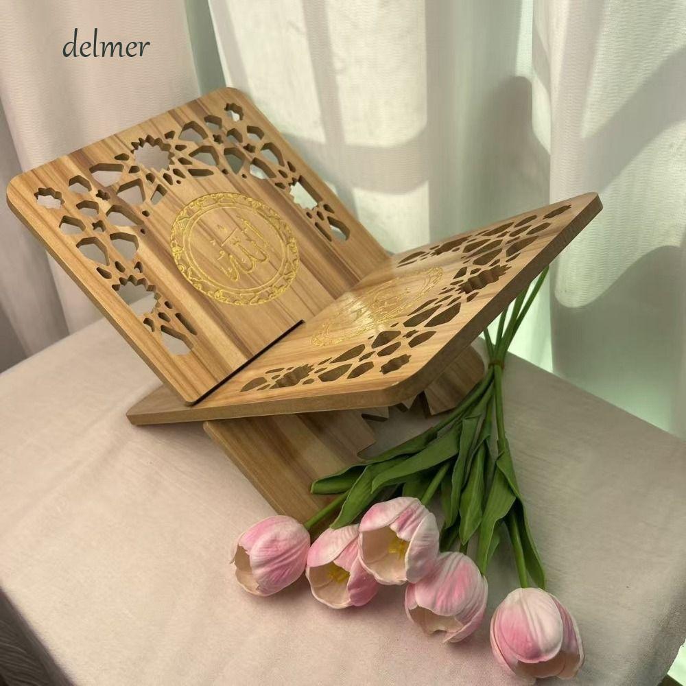 เดลเมอร์ ผู้ถือกุรอานไม้กลวงออกสไตล์หรูหราหนังสือศักดิ์สิทธิ์ชั้นวางอเนกประสงค์ลายดอกไม้ที่ถอดออกได้