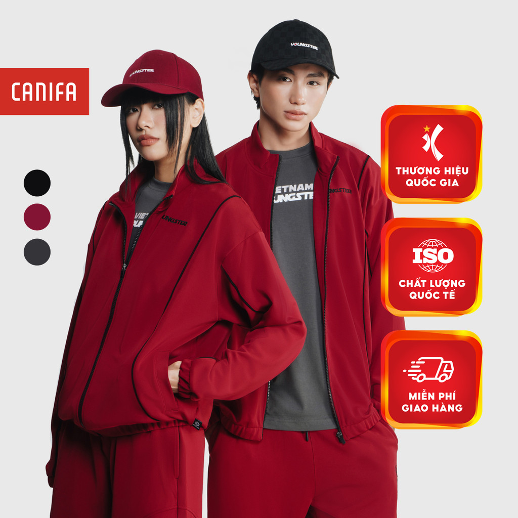 CANIFA เสื้อแจ็คเก็ตผู้ใหญ่ unisex พร้อมคอปกและซิปสูง dynamic และบุคลิกภาพชุดรวม 5OT25W005