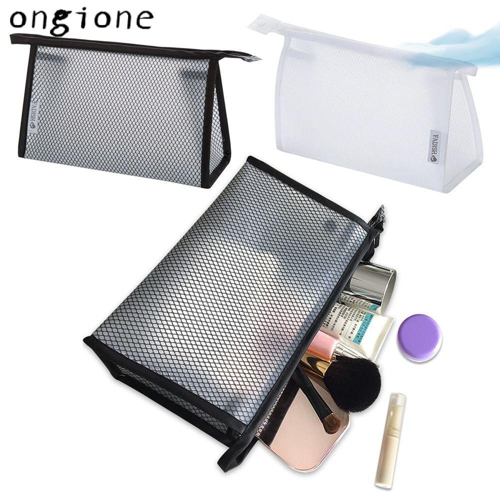 ONGIONE Makeup , กระเป๋าเครื่องสําอางตาข่าย EVA กันน้ํา, กระเป๋าเก็บความงามซิปสีดํา/สีขาวผู้หญิง