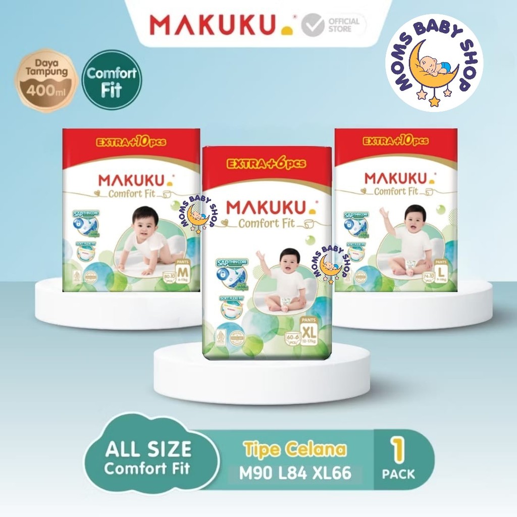 MOMS_ MAKU SAP Diapers Comfort Fit MEGA PACK Jumbo ผ้าอ้อมเด็กกางเกง/กางเกง M90 / L84 / XL66