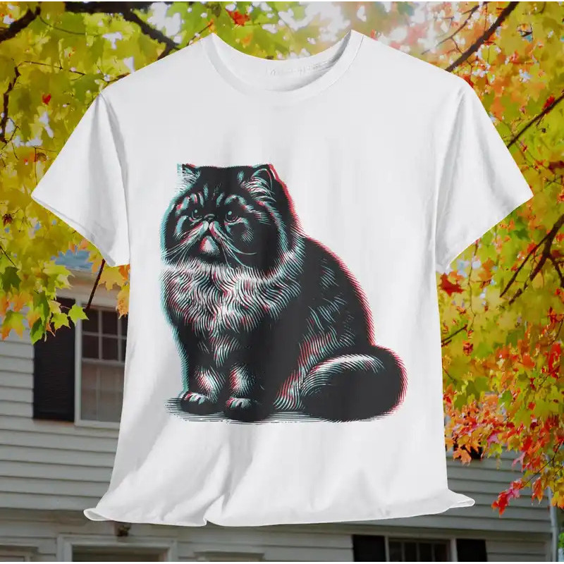 เสื้อยืดแมวเปอร์เซีย 3D เอฟเฟกต์ วินเทจ ยูนิเซ็กซ์