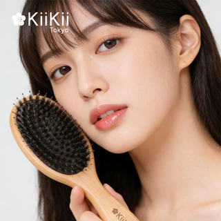 KiiKii หวี หวีขนหมูป่าแท้ ด้ามไม้ไผ่ ขนาดใหญ่ หวีนวดหนังศีรษะ ลดไฟฟ้าสถิตย์