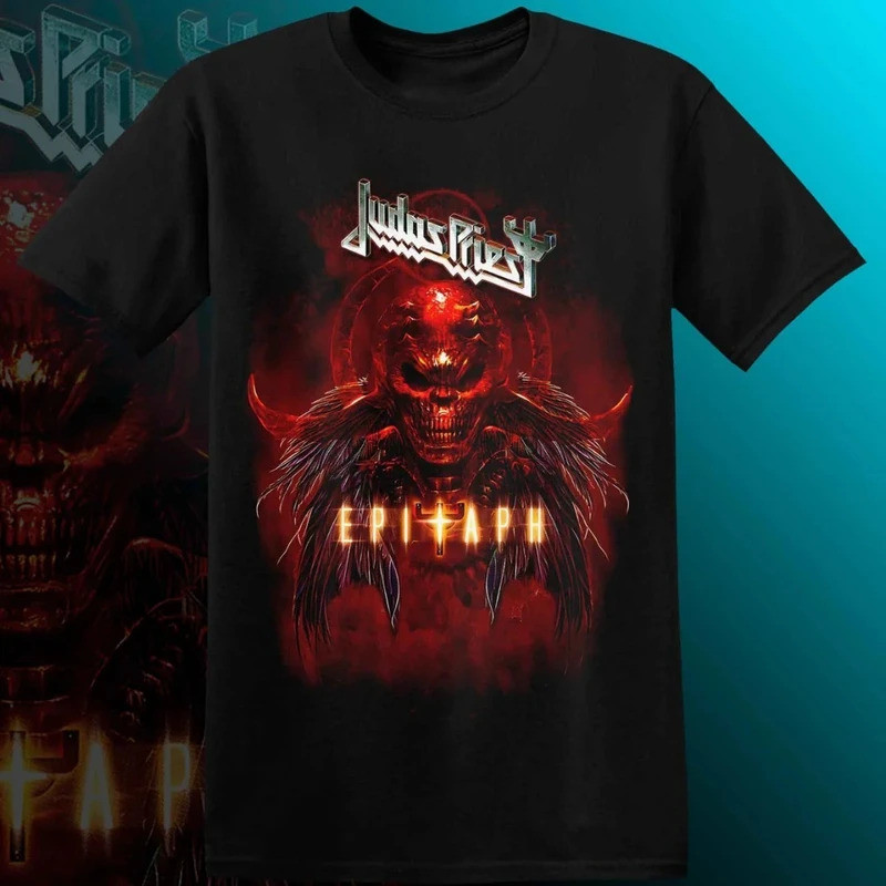 JUDAS PRIEST EPITAPH เสื้อยืดผู้ชายและผู้หญิงแขน Retro Band Y2k เสื้อยืด Streetwear Tops Jenama Mewa