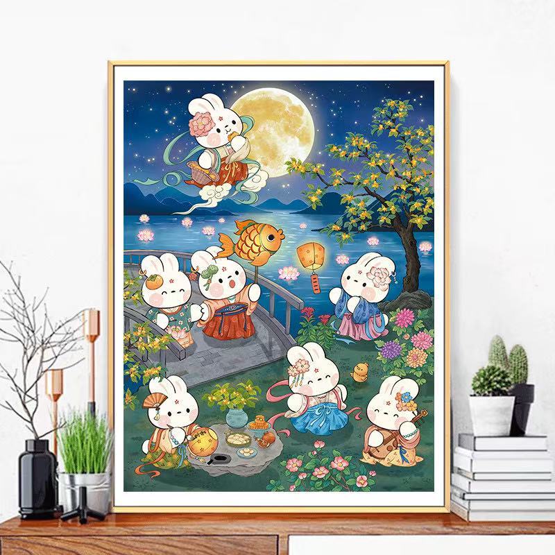 ปักครอสติสสัตว์น่ารักสัตว์เลี้ยงกระต่ายการ์ตูนสไตล์เย็บปักถักร้อยมือประณีต - รูปที่ 4