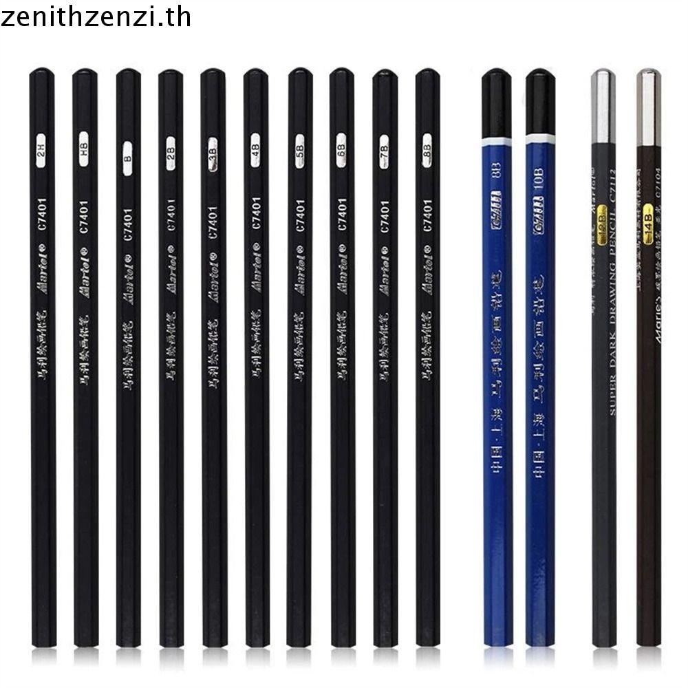 ZENITHZENZI 12 ชิ้น Sketch ดินสอ Art นักเรียน Soft Charcoal 12B 14B ดินสอสีดํา Professional 12 ชิ้น/