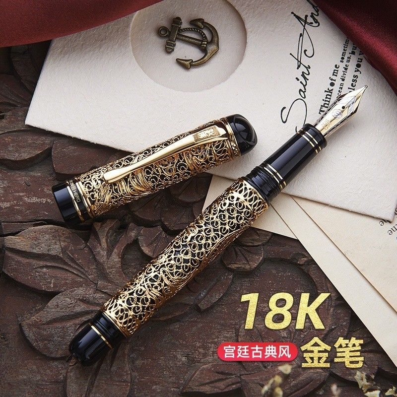 Spot Goods#Hero Pen3000Palace Classical18K Gold Pen Collection Men's Business Office Ink Pen Gift Se