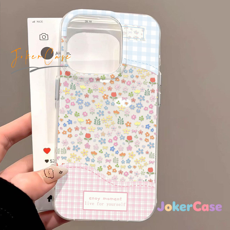 เคสไอโฟน 17 เหมาะสำหรับ IPhone 12 15 11 13 17 16 14 Pro Max 15 14 16 Plus เคสโทรศัพท์ลายดอกไม้สดแบบเย็บปะติดปะต่อกัน