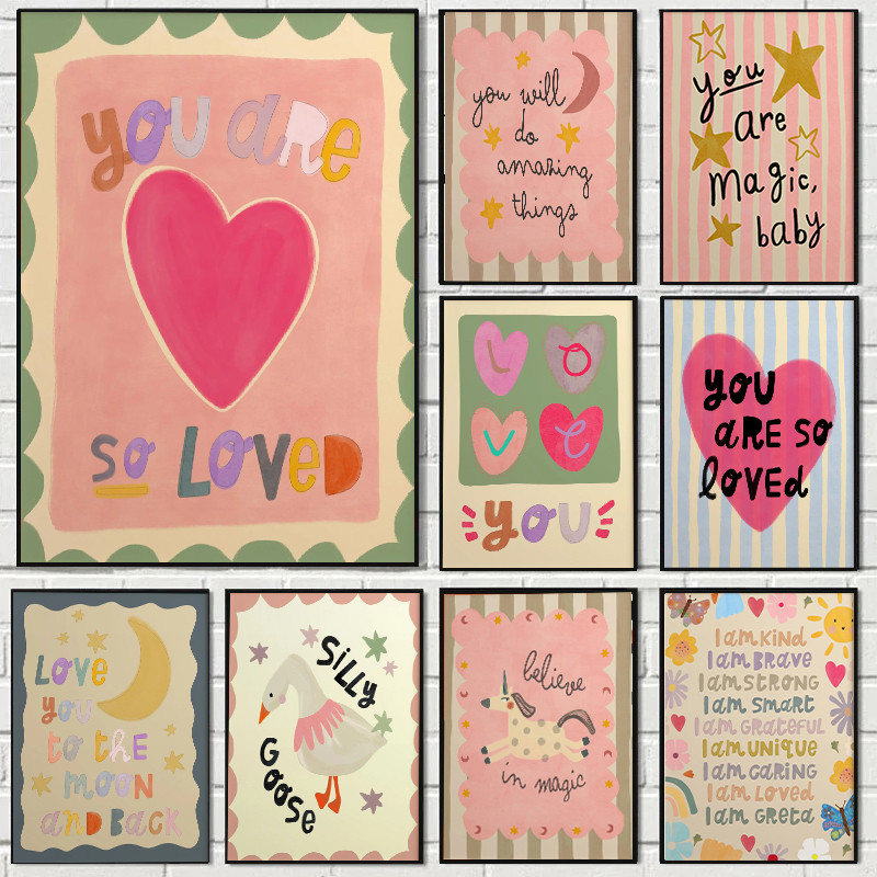 You Are So Fond Love Nursery ภาพวาดผ้าใบ Believe in Magic Quotes โปสเตอร์ผนังตกแต่งบ้านที่ทันสมัย
