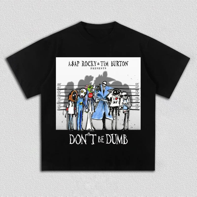 เสื้อยืดผู้ชายคอตตอน 100% ลายกราฟิกอัลบั้ม "ASAP Rocky Don't Be Dumb" คอโอเวอร์ไซส์ เสื้อยืดแขนสั้นส