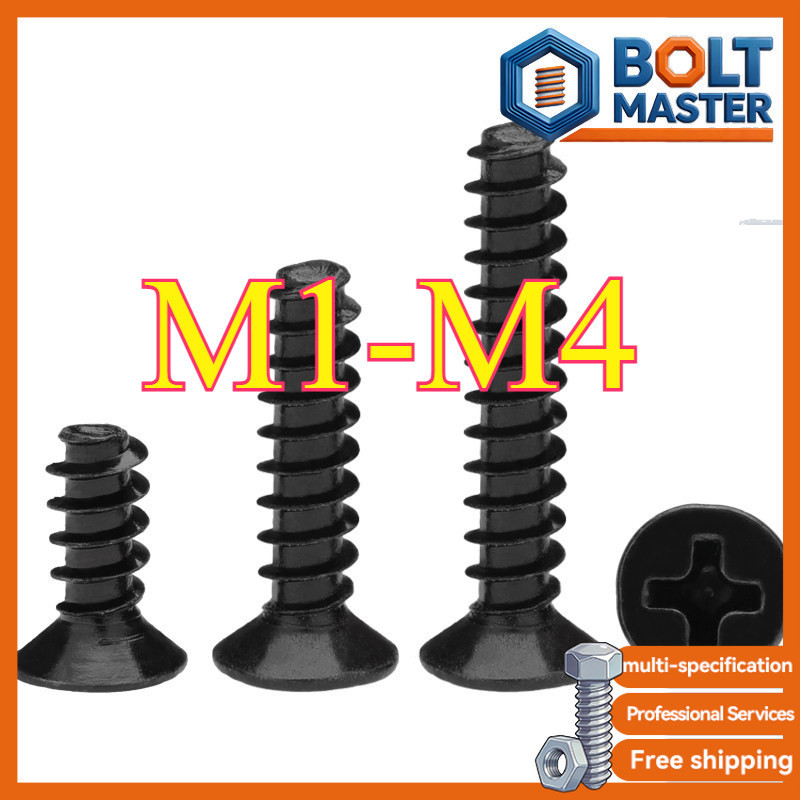 KB cross countersunk หัวหางแบน self-sting สกรูของเล่นเหล็กคาร์บอนสีดํา, สกรูไฟฟ้า M1-M4YJ-MB