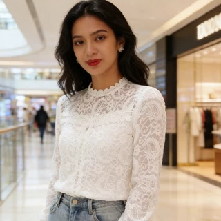 เสื้อเบลาส์แขนยาวลูกไม้ สไตล์สวยหรู สำหรับฤดูใบไม้ร่วง