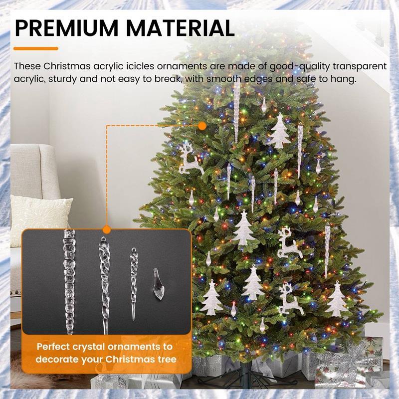 ต้นคริสต์มาสอะคริลิคใส Icicle เครื่องประดับคริสตัล Icicle Drop แขวนจี้สําหรับ Xmas ปีใหม่ตกแต่ง B