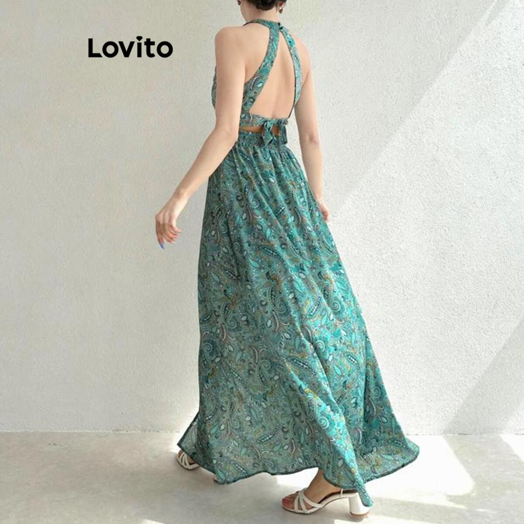Lovito ชุดเดรสผู้หญิง ผ่าหน้า พิมพ์ลายเพสลีย์ สไตล์หรูหรา L105MD559 - รูปที่ 2