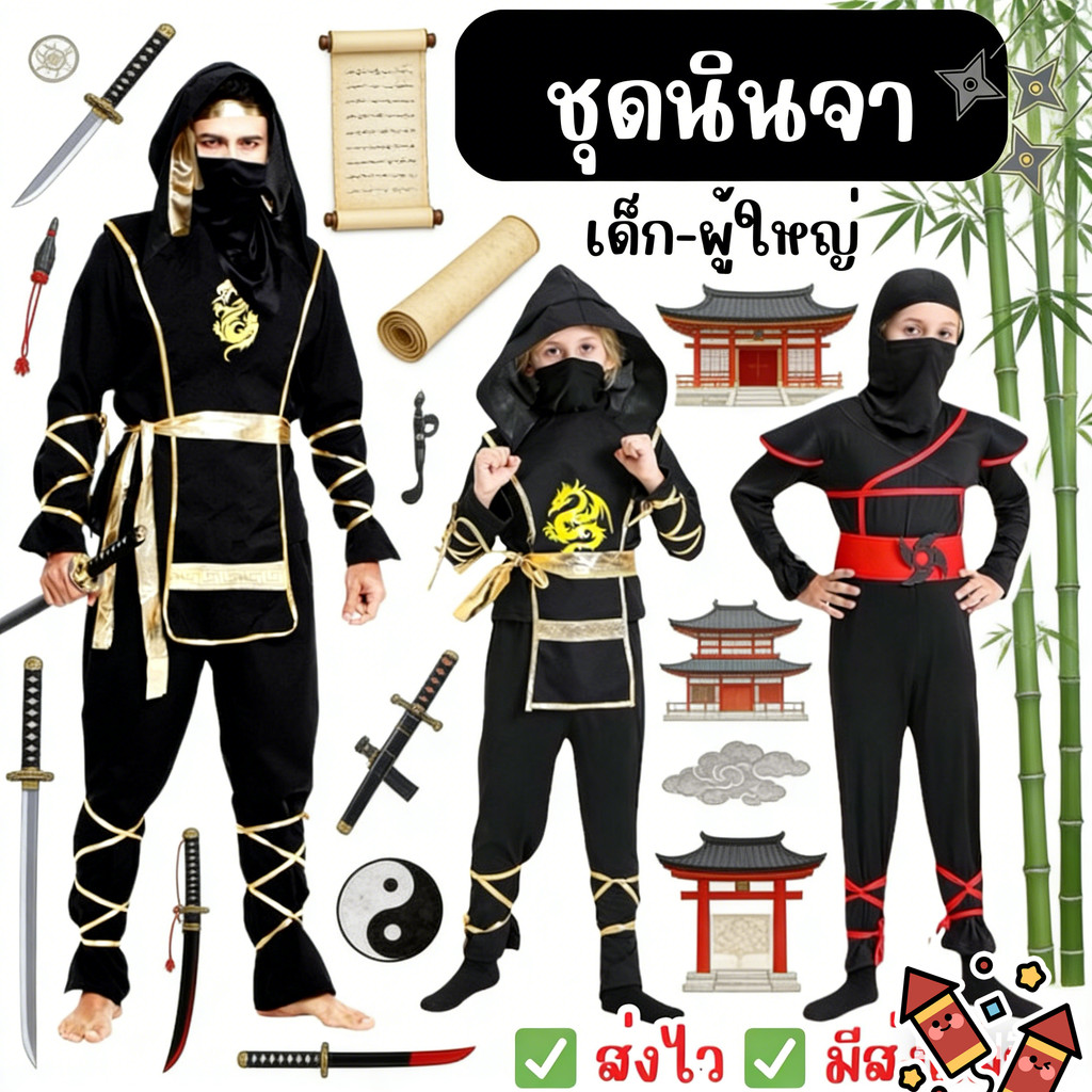 🔥ชุดนินจา🔥ชุดนินจา Avenger ศิลปะการต่อสู้นักรบฮาโลวีนชุดแฟนซี