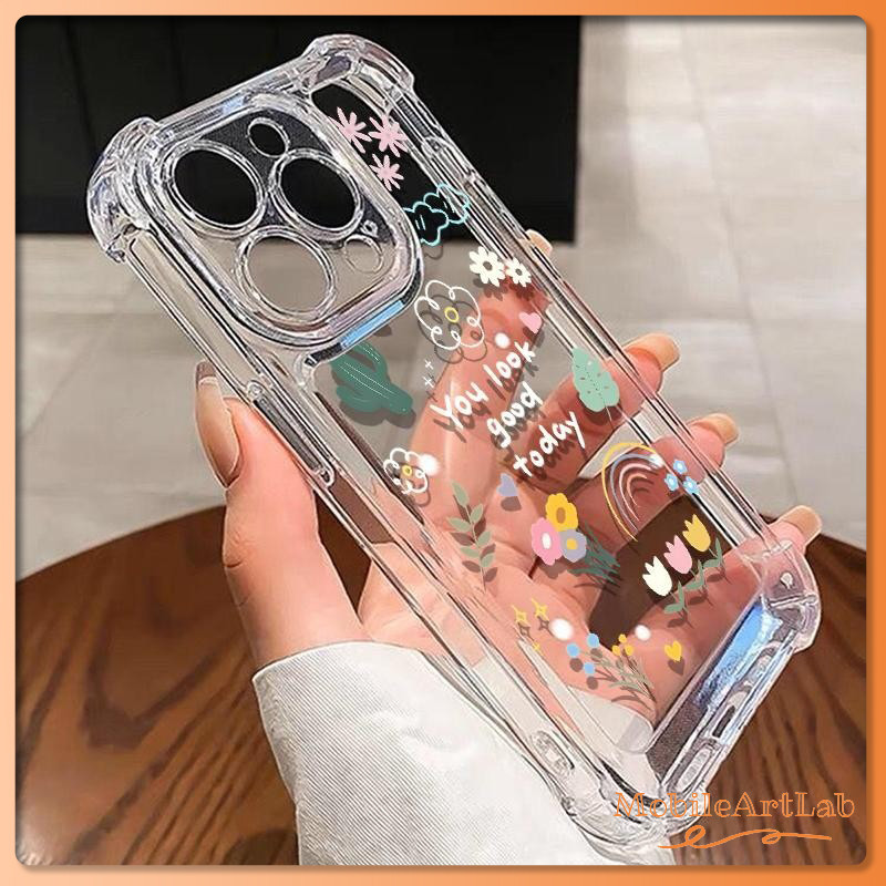 เคสกันกระแทกคู่ ดีไซน์น่ารัก เข้ากันได้กับ iPhone 15, 14, 13, 12, 11Pro Max ทำจากซิลิโคน TPU อ่อน, โปร่งใส, พร้อมดอกไม้