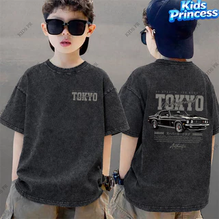 COD เสื้อเด็กผู้ชาย Oversize ลายรถสปอร์ต Tokyo เสื้อยืดแขนสั้น สีดำ วินเทจ สตรีทแฟชั่นเด็ก พร้อมส่ง 2026
