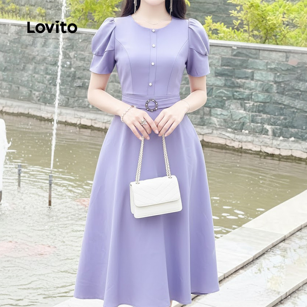 Lovito  ชุดลําลอง เดรสมีเข็มขัด สีม่วง สําหรับผู้หญิง L171ED065 - รูปที่ 2
