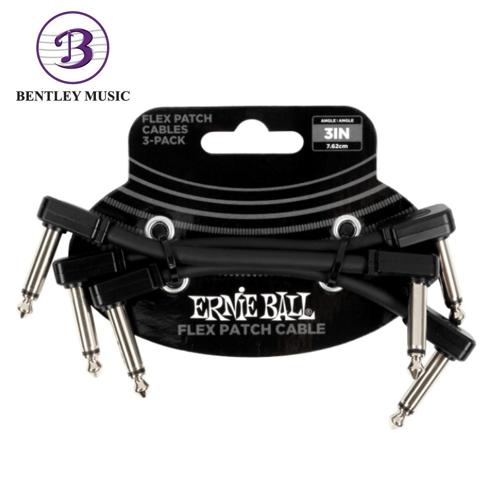 Ernie Ball FLEX Instrument Patch Cable มุม 3 นิ้ว, 3 ชิ้น Pack