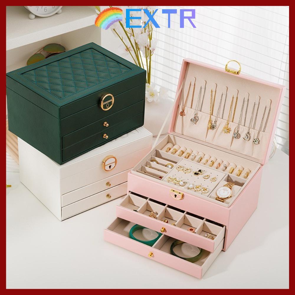 EXTR กล่องเก็บเครื่องประดับ 3 ชั้น หนัง PU พกพาสะดวก พร้อมกุญแจ จัดเก็บเครื่องประดับอย่างปลอดภัย ความจุใหญ่