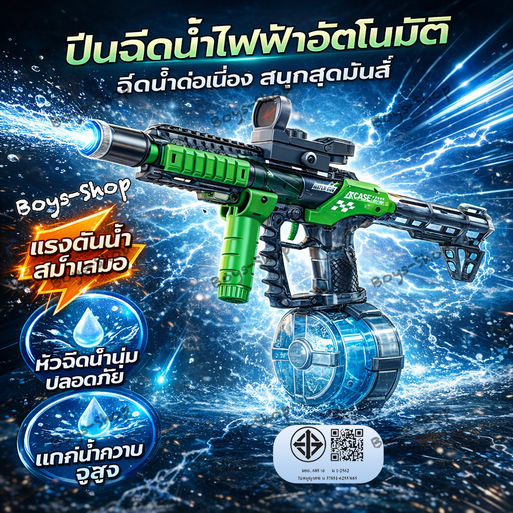 รุ่นใหม่ ปืนฉีดน้ำไฟฟ้า พร้อมเอฟเฟกต์เสียงและแสงขณะยิง ปืนฉีดน้ำ ทรงพลัง ยิงระยะไกล ของเล่นน้ำสงกรานต์ ปืนฉีดน้ำของเล่น