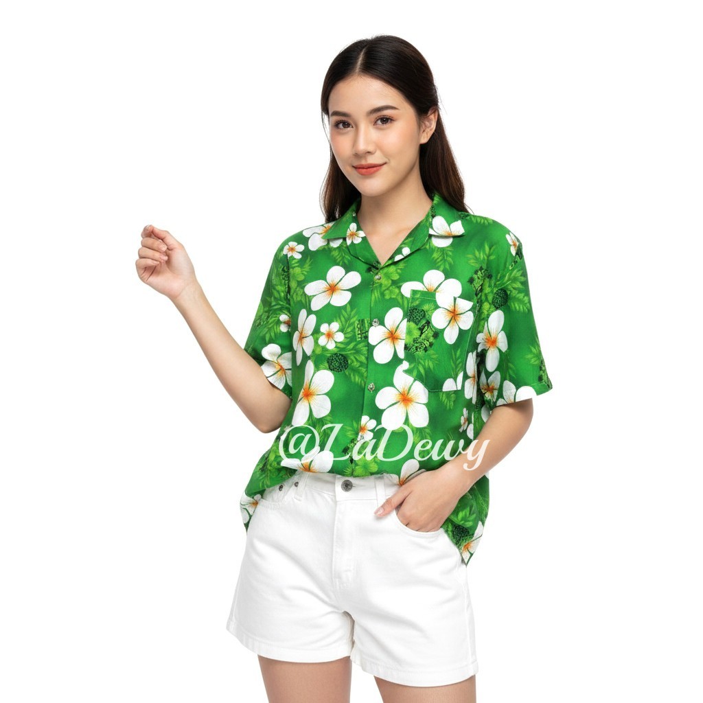 5สี 7ไซส์ เสื้อลายดอก เสื้อสงกรานต์ สีสันสดใส เสื้อเชิ้ตฮาวาย Hawaiian Shirt HW303 รูปที่ 2
