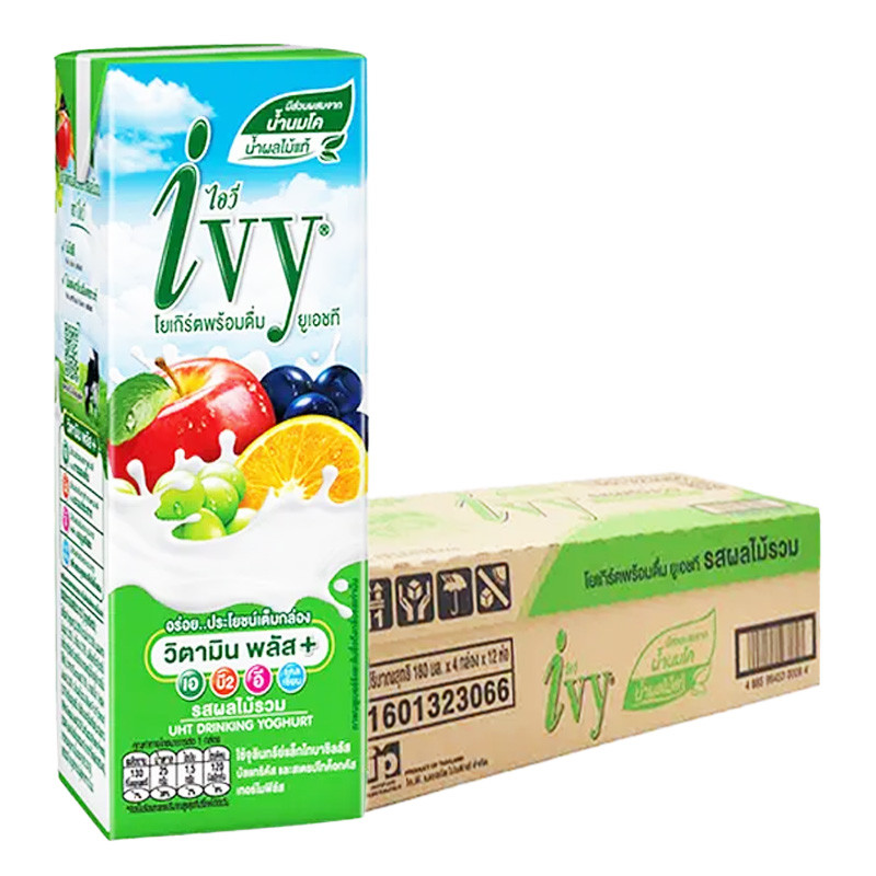 ไอวี่ นมเปรี้ยวรสผลไม้รวม 180 มล. x 48 (IVY Uht Dky Mixed Fruits 180 ml x 48)