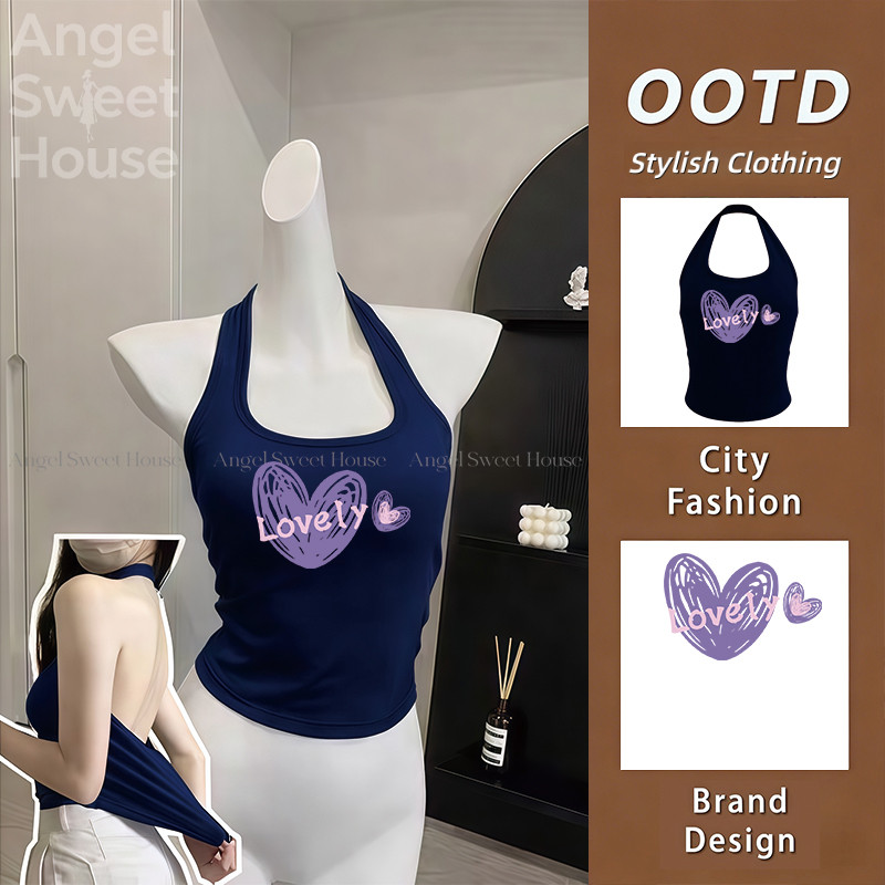 (จัดส่งตลอด 24 ชั่วโมง) Angle Official เสื้อคอแขวน แขนเปล่า สไตล์สาวฮอต ทรงสวย เอวสวย เซ็กซี่ สําหรั