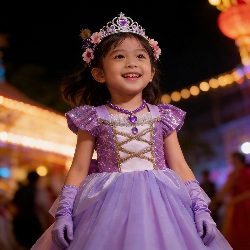 ชุดเจ้าหญิงผมยาว คอสเพลย์เครื่องแต่งกาย เด็กผู้หญิง วันเกิด อายุ 3-10 ปี