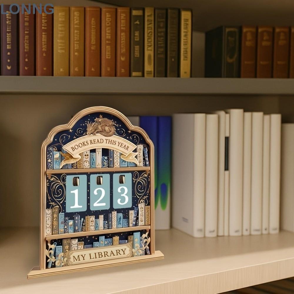 LONNG ป้ายติดตามการอ่าน, หนังสือ 2D อ่านหนังสือปีนี้อ่าน Tracker, ไม้ Handmade อ่านท้าทาย Tracker คน