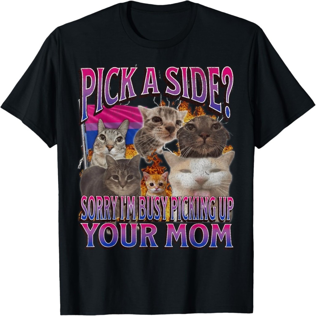 เสื้อยืด Pick Side? น่ารัก Bisexual Lgbtq Kucing Meme Bootleg Graphic | PL OFC