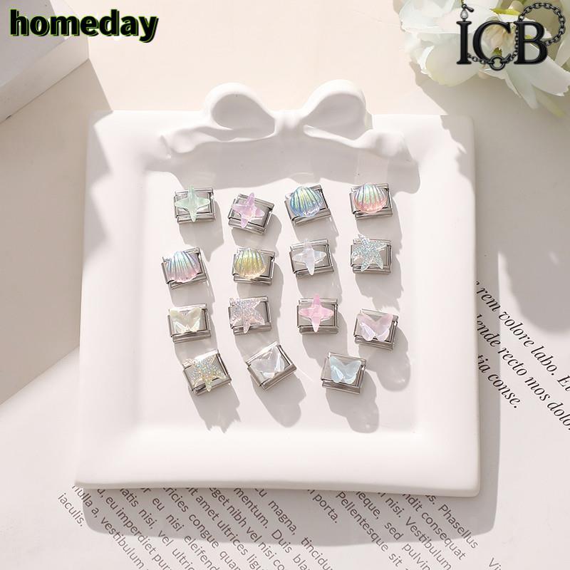 Star Shell สีสัน Star Italian Charm สร้อยข้อมือ Fit 9 มม.สร้อยข้อมือสแตนเลส DIY เครื่องประดับทําอุปกรณ์เสริม Retro บุคลิกภาพโมดูลสร้อยข้อมือเครื่องประดับ